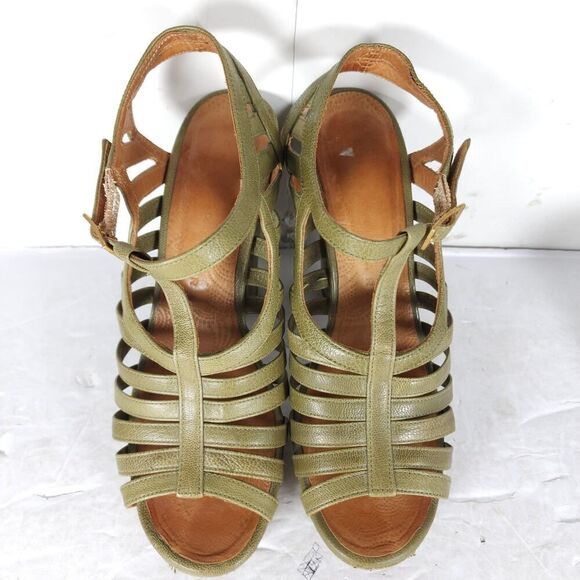 CHIE MIHARA Women's US7-7,5 EU38 Oliv Green Leather Caged Heels Strappy Sandals - Picture 4 of 16